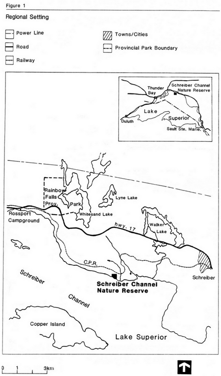 Map of Schreiber Channel Provincial Nature Reserve showing the regional setting.