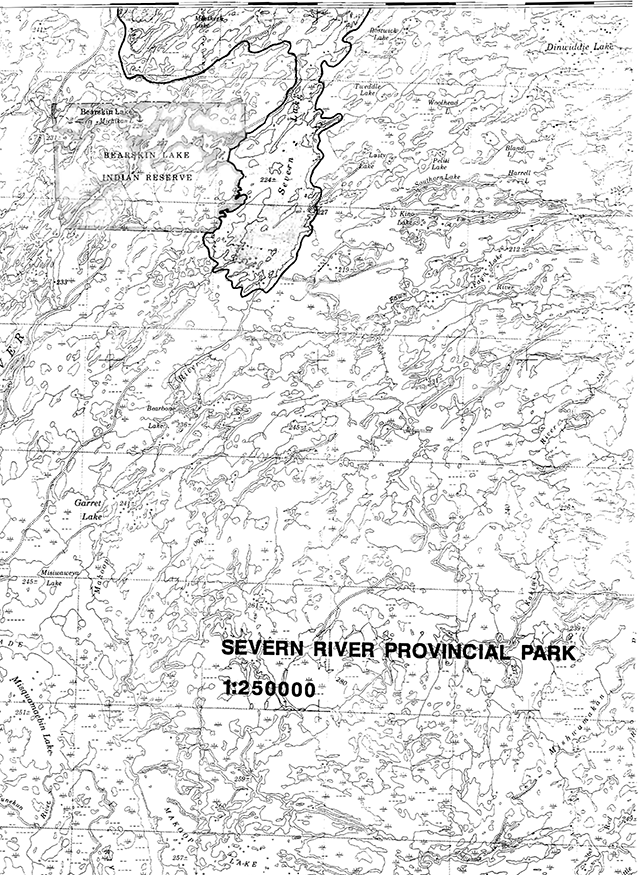 1:250000 scale map of Severn River Provincial Park.