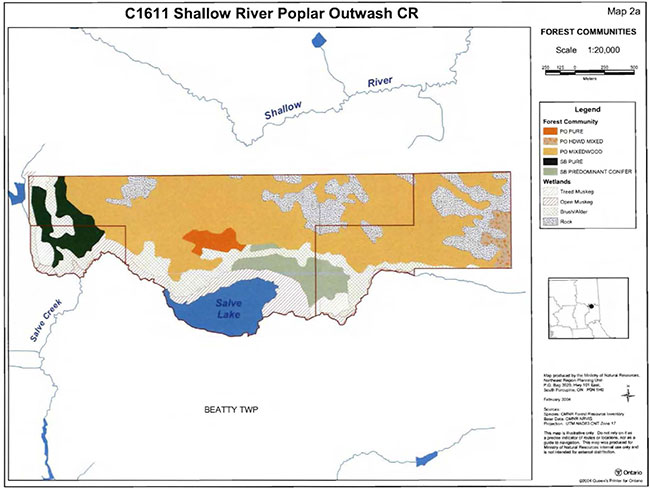 This map provides detailed information about Forest Communities Shallow River Poplar Outwash Conservation Reserve.