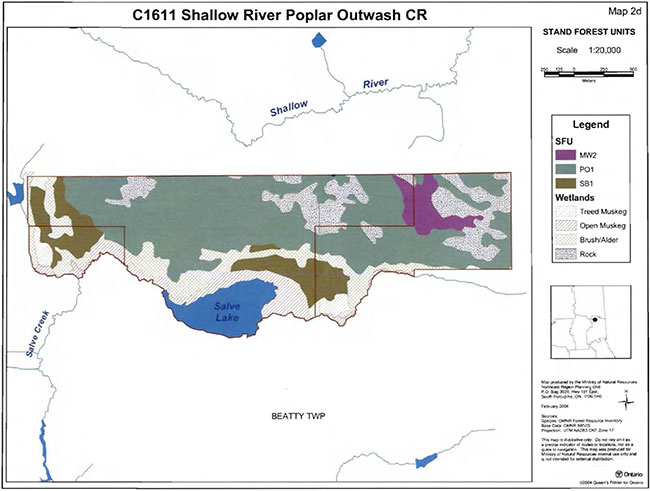 This map provides detailed information about Stand Forest Units Shallow River Poplar Outwash Conservation Reserve.