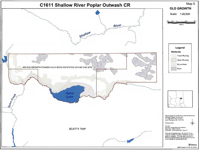 This map provides detailed information about Old Growth Shallow River Poplar Outwash Conservation Reserve.
