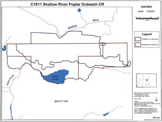 This map provides detailed information about History Shallow River Poplar Outwash Conservation Reserve.