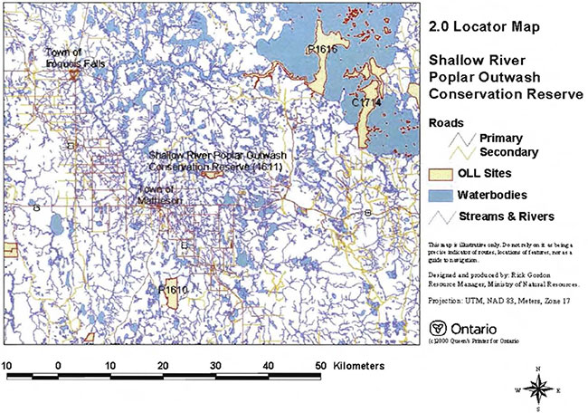 This map provides detailed information about Locator Map for Shallow River Poplar Outwash Conservation Reserve.