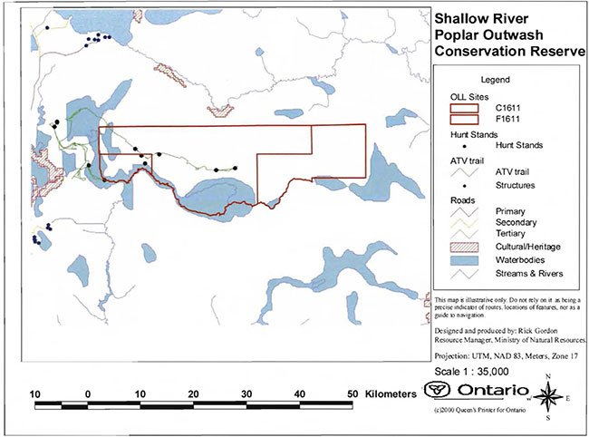 This map provides detailed information about Shallow River Poplar Outwash Conservation Reserve.