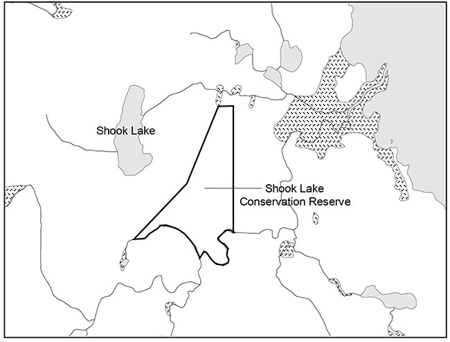 This map provides detailed information about Shook Lake Conservation Reserve Boundary.