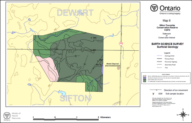Map showing Map 6: Sifton Township Conservation Reserve Earth Science Surficial Geology