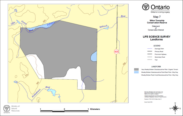Map showing Sifton Township Conservation Reserve Lifescience Survey Landforms