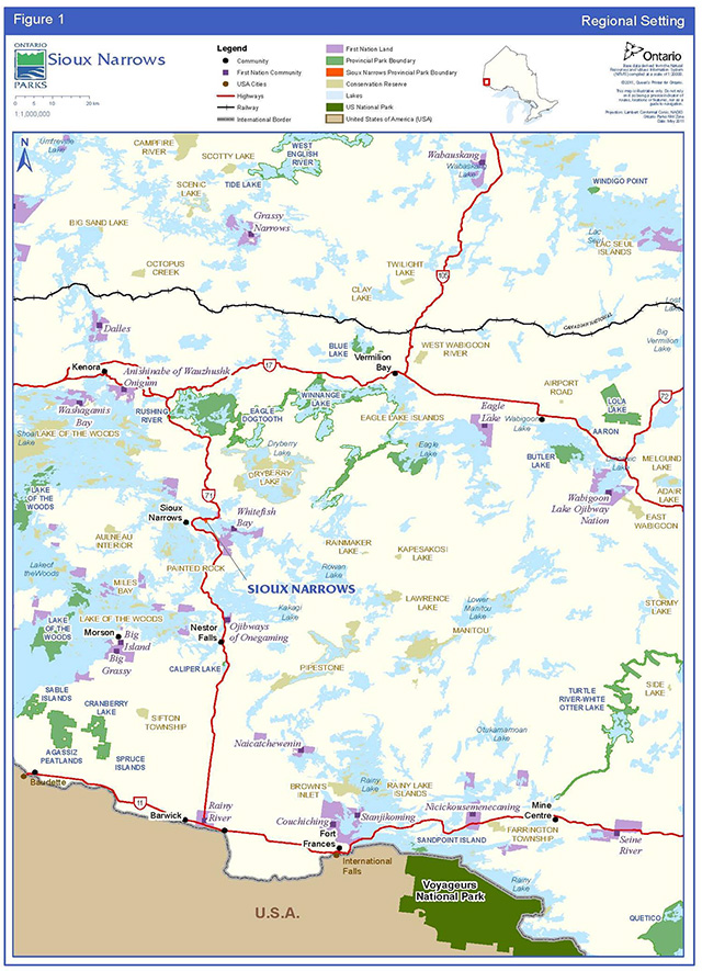 This is figure 1 regional settings map of Sioux Narrows Provincial Park
