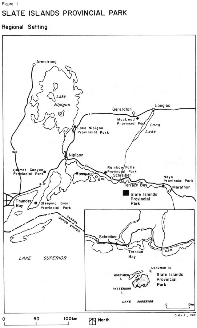 Map showing Slate Island Provincial Park and the Regional setting