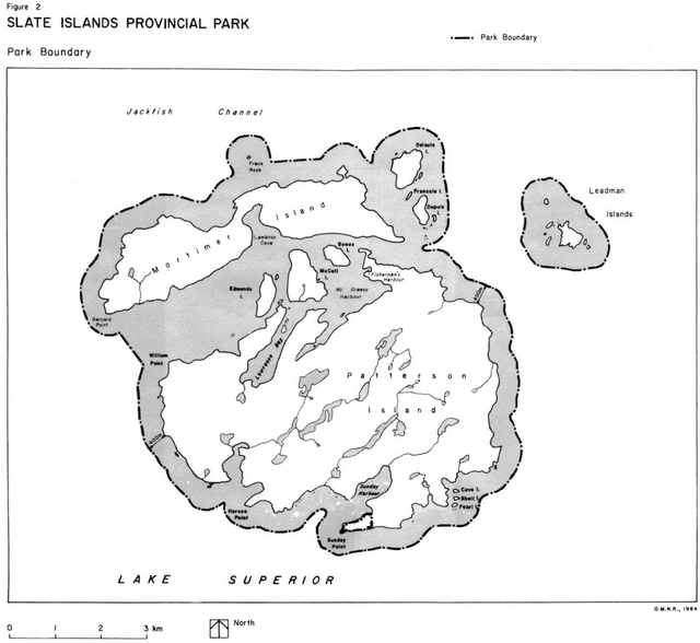 Map showing Slate Island Provincial Park and the Park Boundary