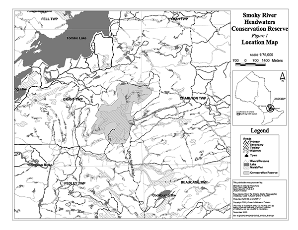 The image is of Figure 1 - Location Map in Smoky River Headwaters Conservation Reserve.