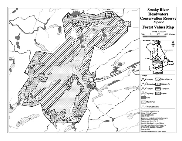 The image is of Figure 2 - Forest Values Map in Smoky River Headwaters Conservation Reserve.