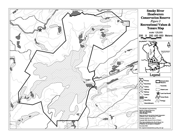 The image is of Figure 3 - Recreational Values & Tenure Map in Smoky River Headwaters Conservation Reserve.