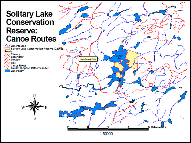 Map indicating Solitary Lake Conservation Reserve’s roads and routes