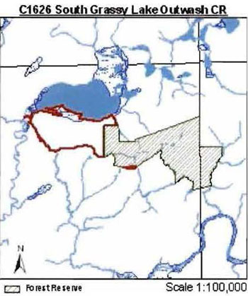 colour map of South Grassy Lake Outwash Conservation Reserve’s forest reserve.