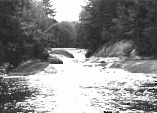 Historical photo of rocky rapids at Freeman’s Chutes, South River