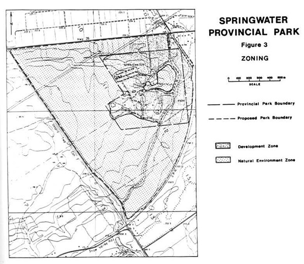 The image of the map is Figure 3 - Zoning for Springwater Provincial Park Management Plan.