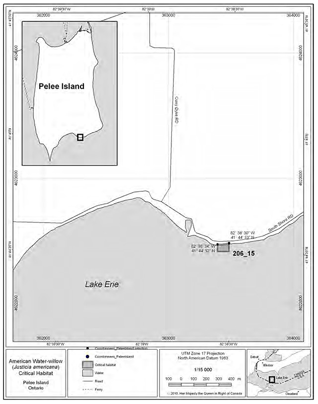 This is figure 5 map of Pelee Island indicating the critical habitat