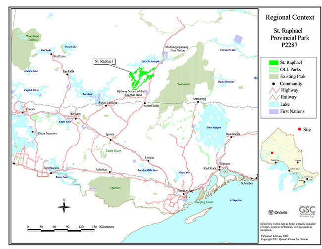 This map provides detailed information about Regional Context, St. Raphael Provincial Park.