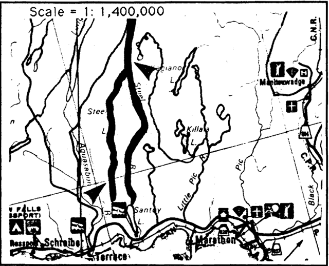A 1:1,400,000 scale map of Steel River Provincial Park