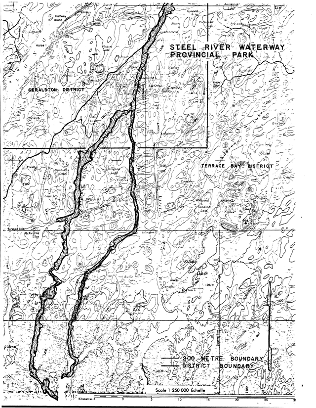 A 1:250,000 scale map of Steel River Provincial Park