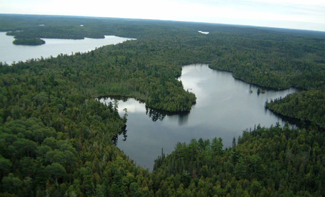 Photo of an aerial view of small, unnamed lake within Stormy Lake Conservation Reserve.