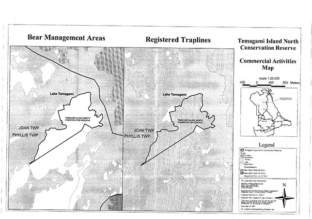 Bear Management Areas of the commercial activities map within Temagami Island North Conservation Reserve.