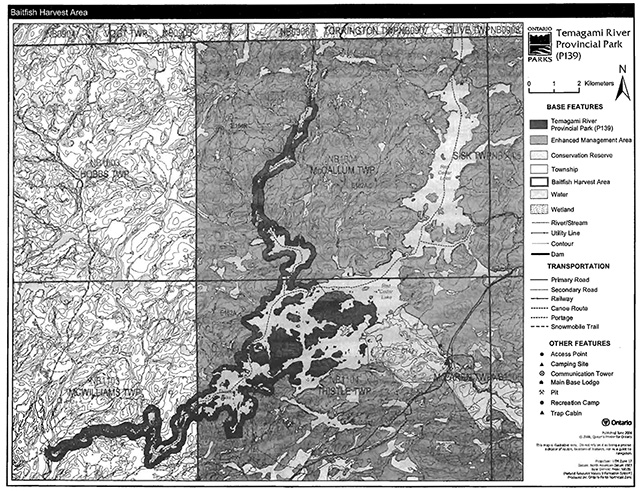 This is figure 5 commercial baitfish harvesting map of Temagarni
River Provincial Park.