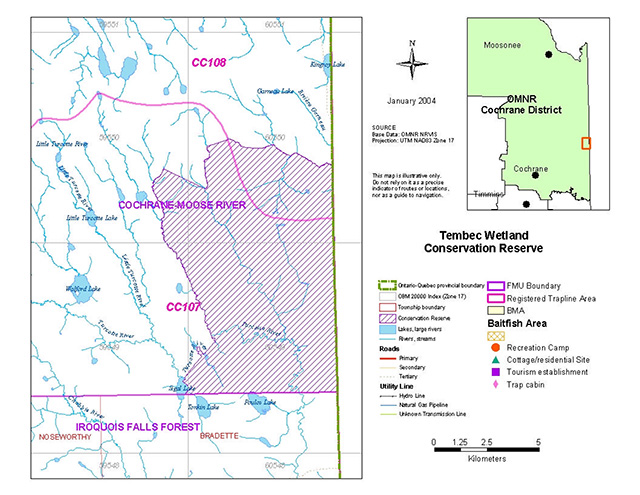 This is figure 2 land use activities map of Tembec Wetland Conservation Reserve