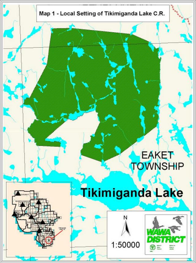 Map showing local setting of Tikimiganda Lake Conservation Reserve