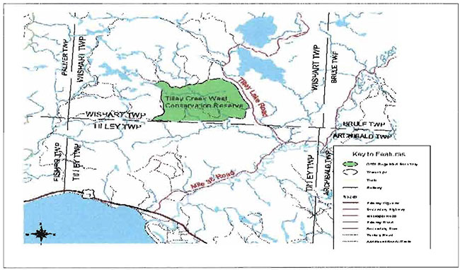 This map provides detailed information about Location of the Tilley Creek West Conservation Reserve.
