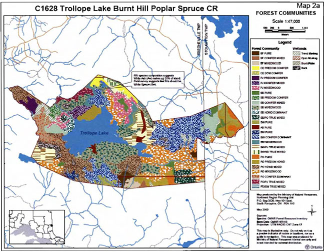 Detailed information about Cl628 Trollope Lake Burnt Hill Poplar Spruce Conservation Reserves, forest communities.