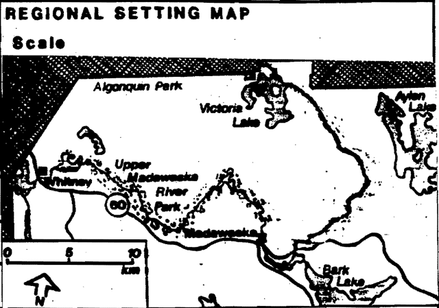 Regional setting map for Upper Madawaska River Provincial Park
