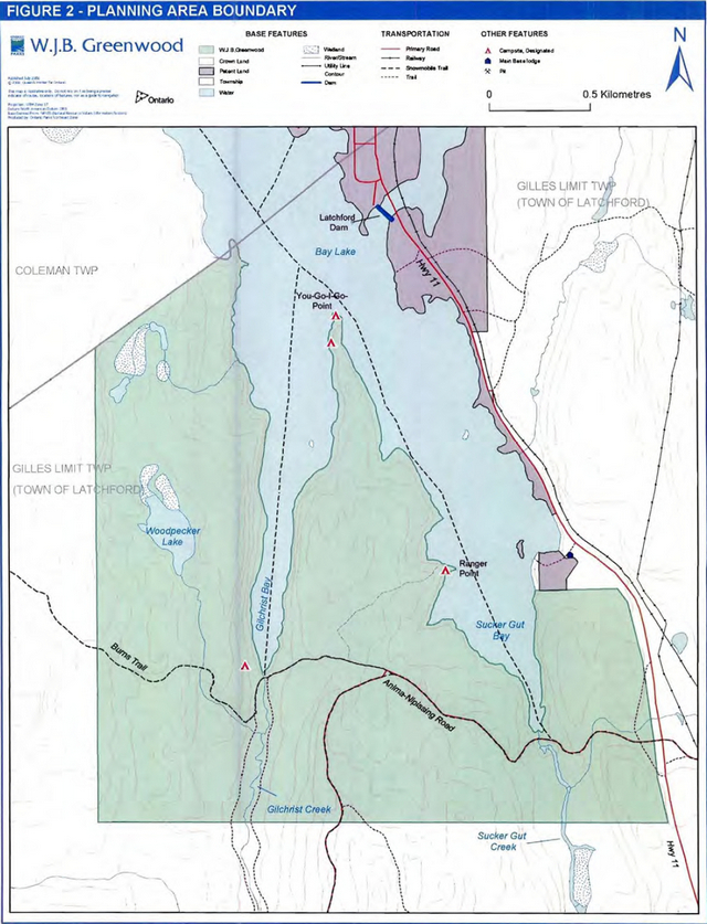 Map showing planning area boundary in W.J.B. Greenwood Provincial Park