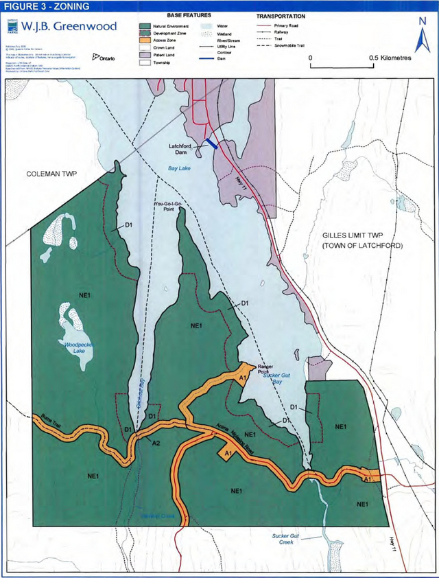 Map showing zoning area in W.J.B. Greenwood Provincial Park