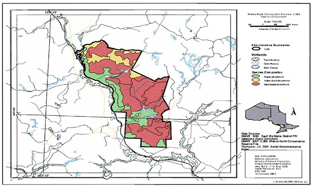 This is map 3: Wabos North Conservation Reserve (C284): Species Composition Map