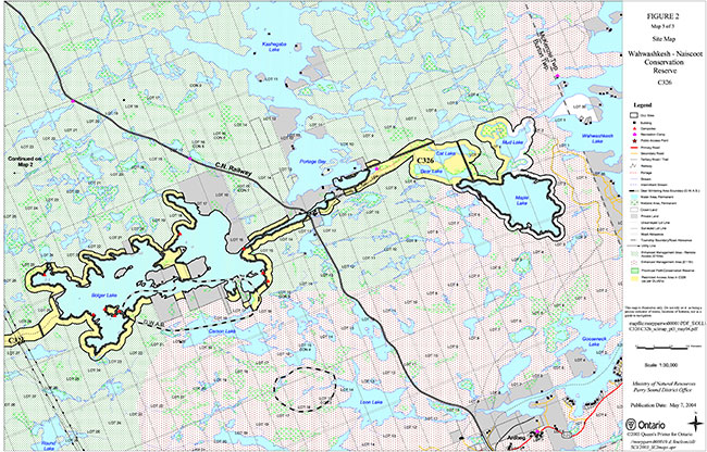 This map provides detailed information about Site Map (Map 3 of 3)– Wahwashkesh-Naiscoot Conservation Reserve.
