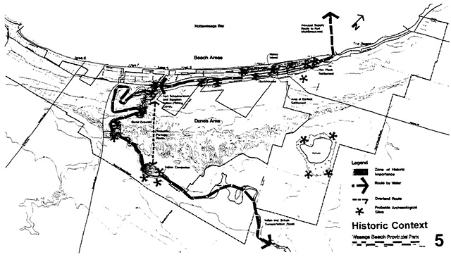 This is a historic context map showing the beach area around Wasaga Beach.