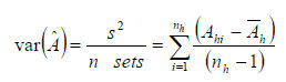 Formula for calculating the variance of the area weighted lake catch per unit effort (CUE)