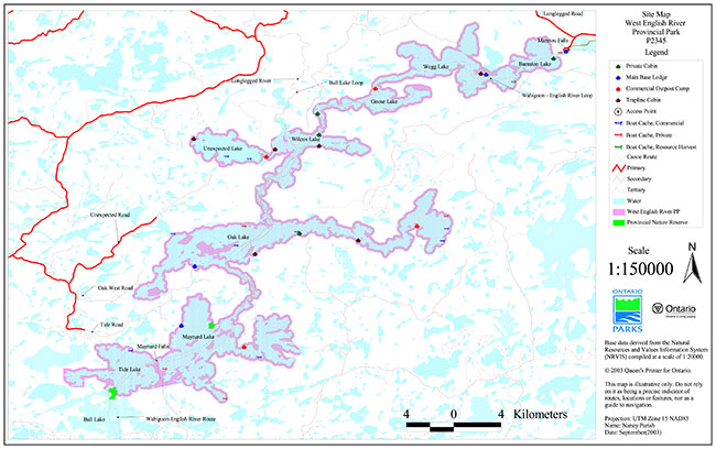 This map provides detailed information about Site Map West English River Provincial Park P2345.
