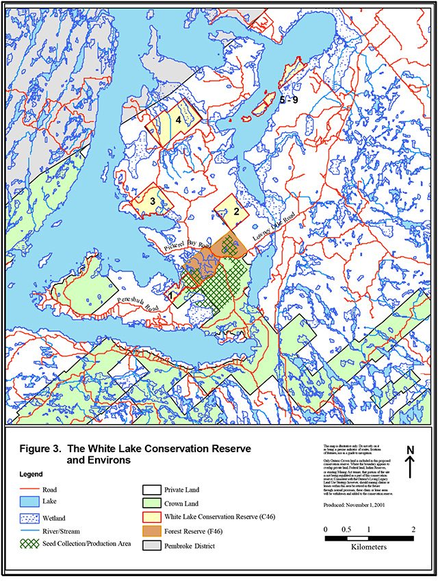 This is figure 3 map of the White Lake Conservation Reserve and Environs