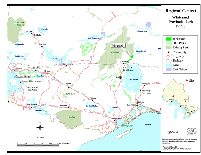 This is a regional context map of Whitesand Provincial Park P2253