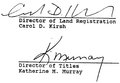 the signatures of Director of Land Registration Carol D. Krish and Director of Titles Katherine M. Murray