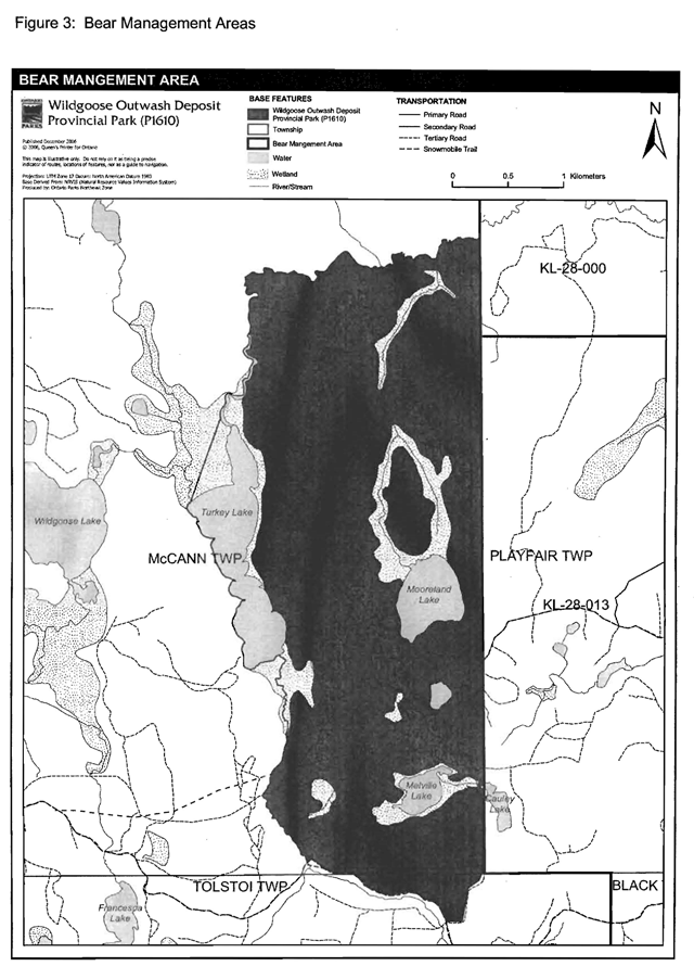 Bear management map for Wildgoose Outwash Provincial Park