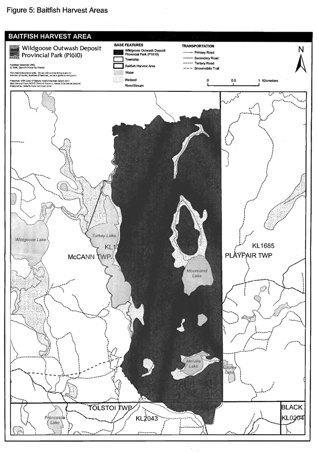 Baitfish harvest area map for Wildgoose Outwash Provincial Park