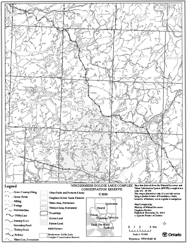 This map provides detailed information about Windermere Goldie Lake Complex Conservation Reserve Boundary Map.