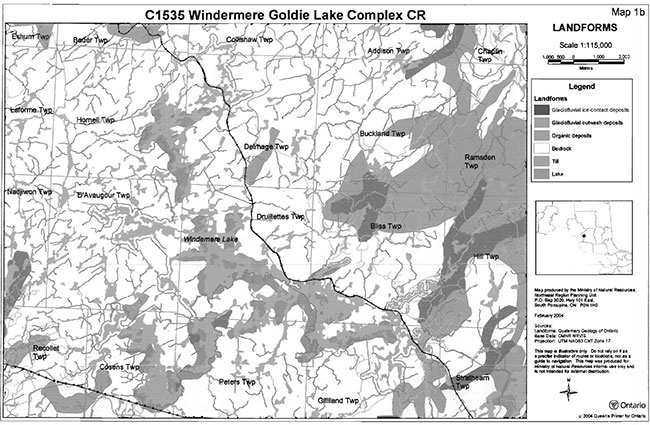 This map provides detailed information about Windermere Goldie Lake Complex Conservation Reserve Earth Science Map.