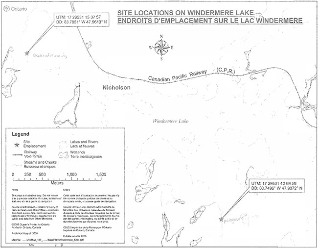 This map provides detailed information about ite location on Windermere Lake.