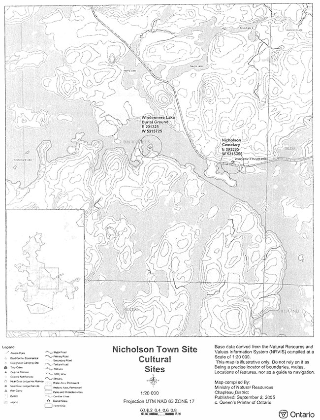 This map provides detailed information about Nicholson Town Site Cultural Sites.