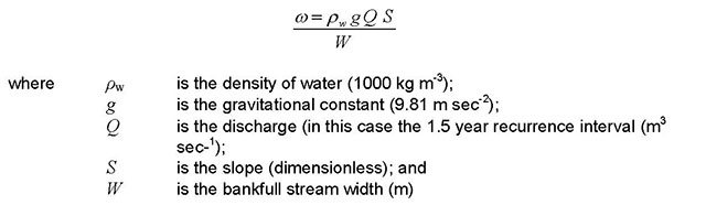 The formula to calculate unit stream power